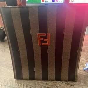 Fendi Striped Brown and Black Briefcase